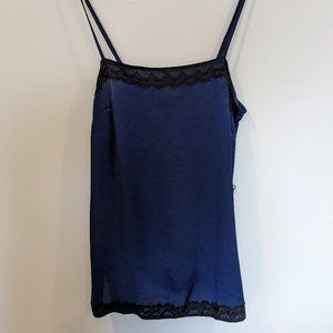 Kimchi Blue navy satin camisole with black lace trim Size S